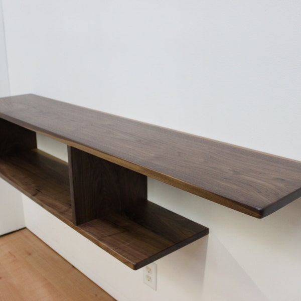 Asymmetrical Wood Floating Entry Table / Console, Shelf