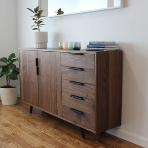 Walnut and Leather 5 drawer console