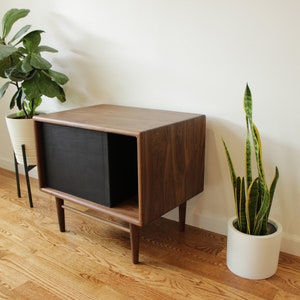 Walnut and Leather 2 drawer Side Table, Nightstand image 8