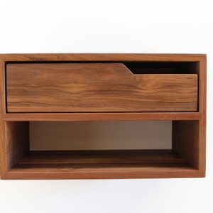 Floating Nightstand, with Shelf, walnut hardwood 20 L image 3