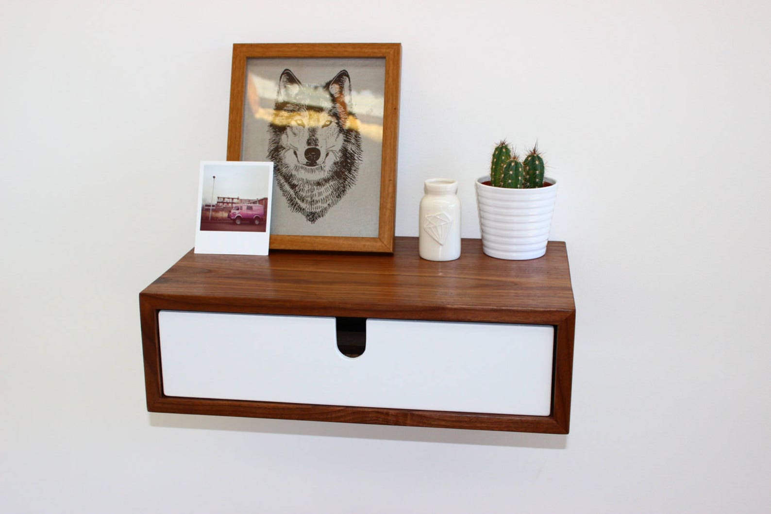 Walnut Hanging Nightstand / Bedside Table Etsy