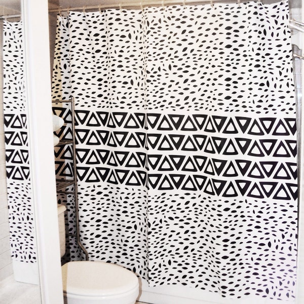 Rideau de douche aztèque noir et blanc II – minimes Tribal Design idéal pour les adultes et enfants salle de bain