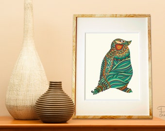 Poster Print - Ethnic Penguin - 8x10 or 11x14 For Your Home Decor
