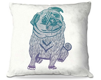 Duotone Pug Decorative Throw Pillow in Turquoise and Purple tones – 6 Sizes Available