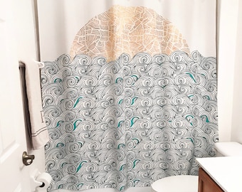 Sunrise and Waves Bathroom Shower Curtain – Great for Adult and Kids Bathroom or Beach House