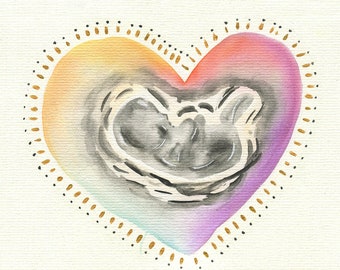 Original Custom Ultrasound Watercolor in 5.x7 or 9x12 Watercolor Paper