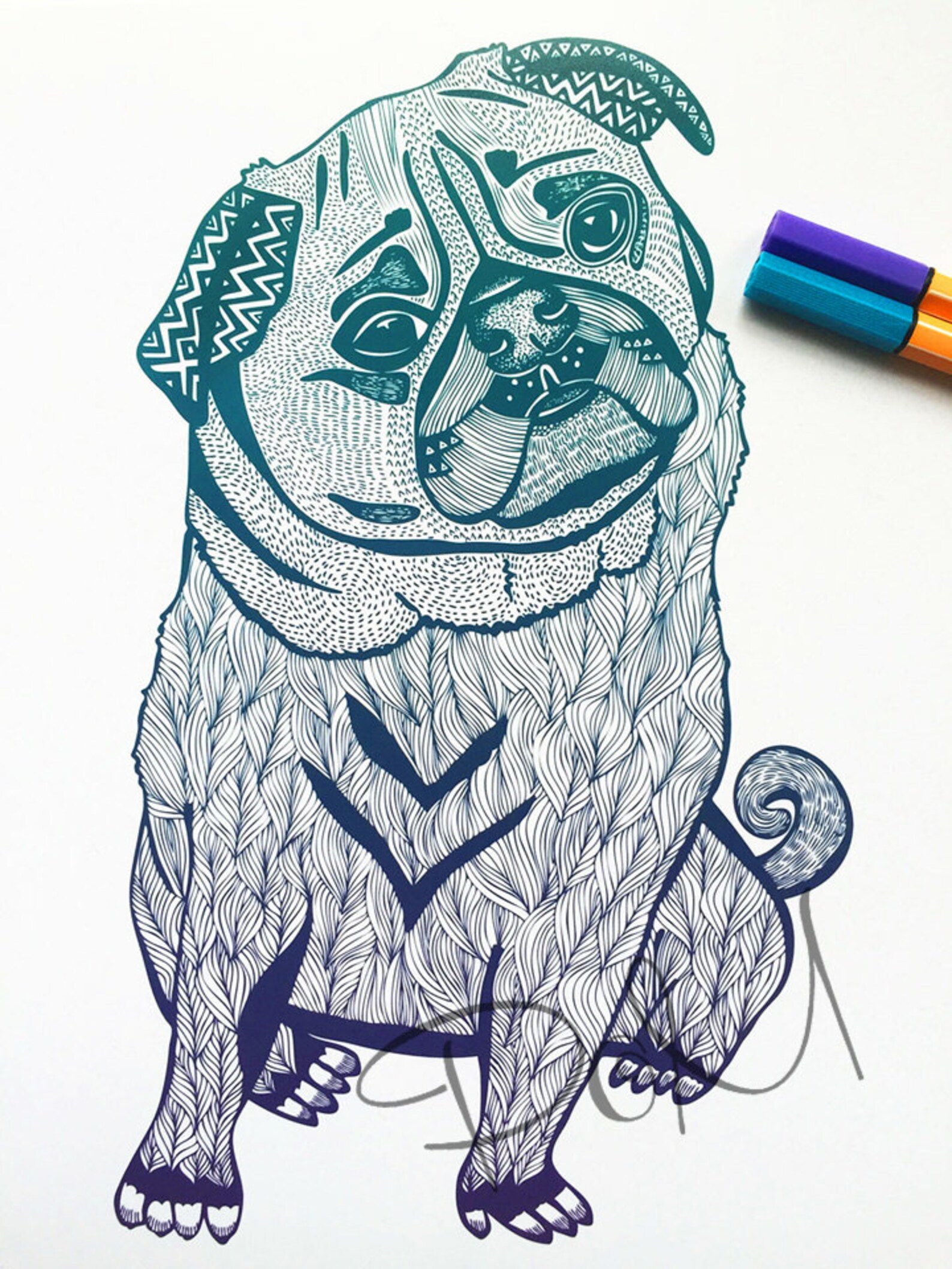 Whimsical Animal Wall Art Set of 2 Prints Penguin and Pug Etsy