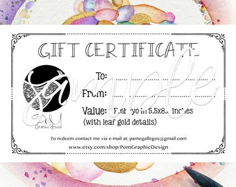 Embryo Watercolor Gift Certificate in 5.5x8.8 or 9x12 Watercolor Paper