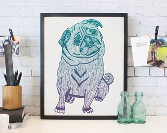 Poster Print - Ares The Pug Duotone -  8x10 or 11x14 For Your Home Decor