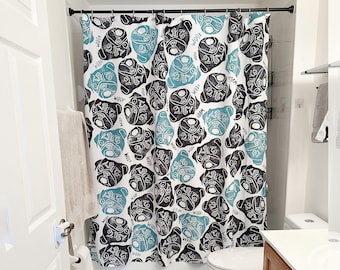 Duotone Pug Stamp Full Sublimation Shower Curtain For Your Home Decor