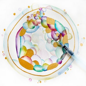 5x7 または 9x12 の水彩紙に描かれたオリジナルカスタム IVF 胚の水彩画