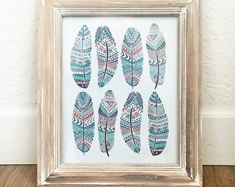 Poster Print 8x10 or 11x14 - Bohemian Feathers - For Your Home Decor