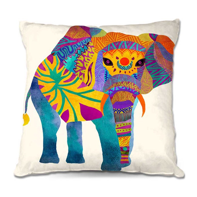 Whimsical Multi Color Aztec Elephant Decorative Throw Pillow Etsy