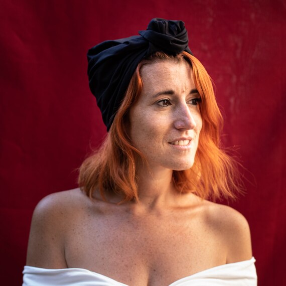 Black Turban Retro Scarf Hair Accessory Woman Cap Iron Etsy