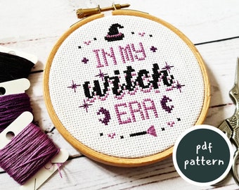 Witch Era Cross Stitch Pattern: Spooky Halloween Embroidery (PDF Pattern)