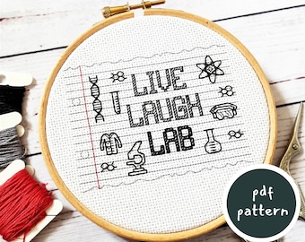 Live Laugh Lab Blackwork Pattern: Science Back Stitch (PDF Pattern)