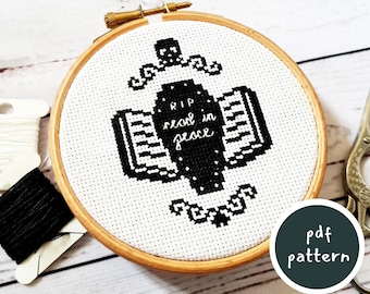 Gothic Coffin Cross Stitch Pattern: Read in Peace, Halloween Decor (PDF Pattern)