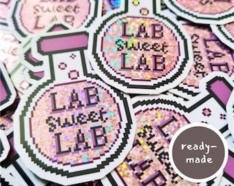 Lab Sweet Lab Glitter Sticker: Science Pixel Art, Water Resistant