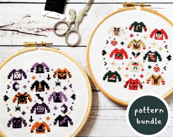 Christmas and Halloween Jumper Cross Stitch Pattern Bundle: Mini Motifs (PDF Pattern)