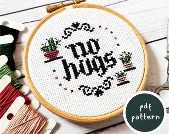 No Hugs Cactus Cross Stitch Pattern: Introvert Embroidery Design (PDF Pattern)
