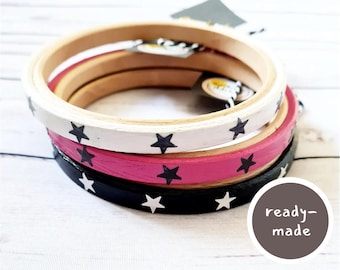 Handpainted Star Design Embroidery Hoop - Artistic Hoop - Cross Stitch Frame - Creative Needlework - Wooden Hoop Alternative - Little Star