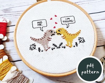 T-Rex Hug Cross Stitch Pattern: Funny Dinosaur Art (PDF Pattern)