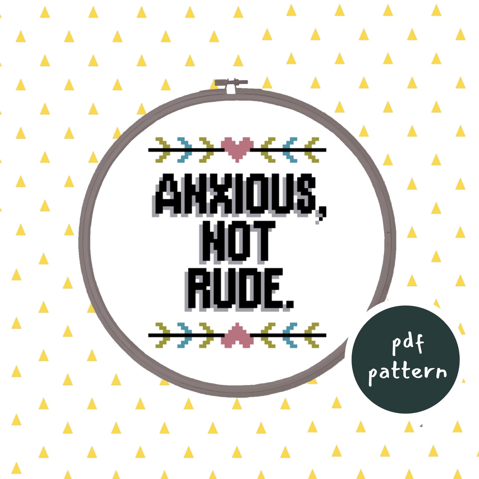 Anxious Not Rude Anxious, Not Rude Easy Cross Stitch Pattern With Modern Border - A Fun ...