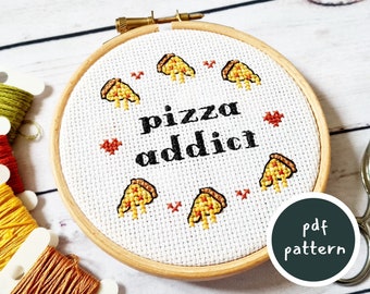 Pizza-Addict-Kreuzstichmuster mit Mini-Pizza-Motiven - Perfekt für DIY-Bastelarbeiten, Wohndekor und einzigartige Geschenke für Ihren Lieblings-Feinschmecker