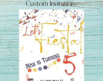 Fiesta Party Invitations, Birthday Invitation, Fiesta, Custom Party Invitations, Printed, Printable, Digital Invitation