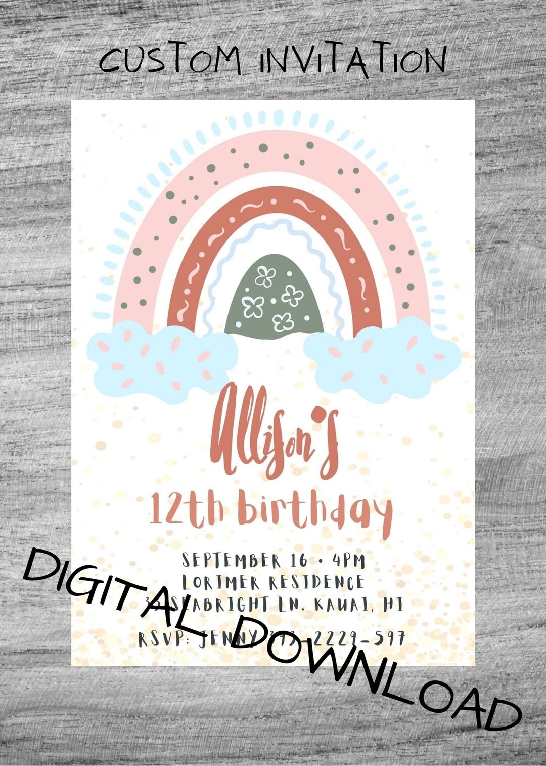 Rainbow Party Birthday Invitations, Birthday Invitation, Rainbow, Pink ...