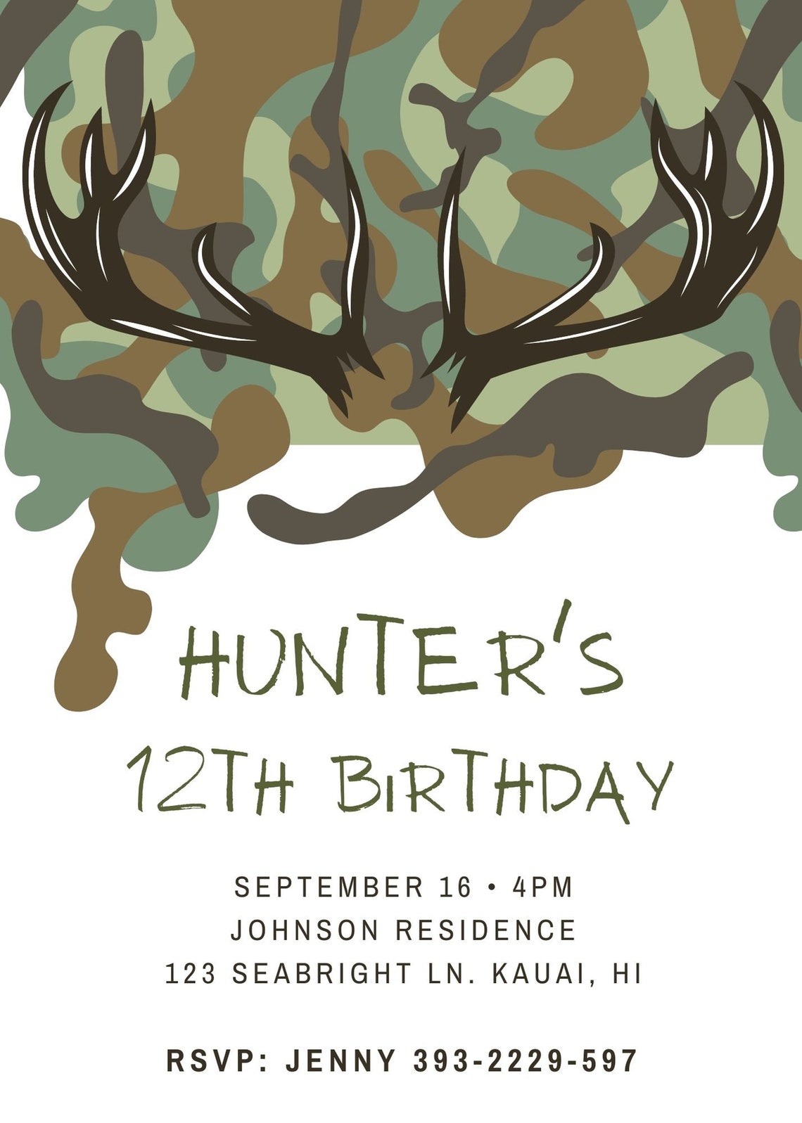 Hunting Birthday Invitations, Camo Birthday Invitation, Boys Birthday ...