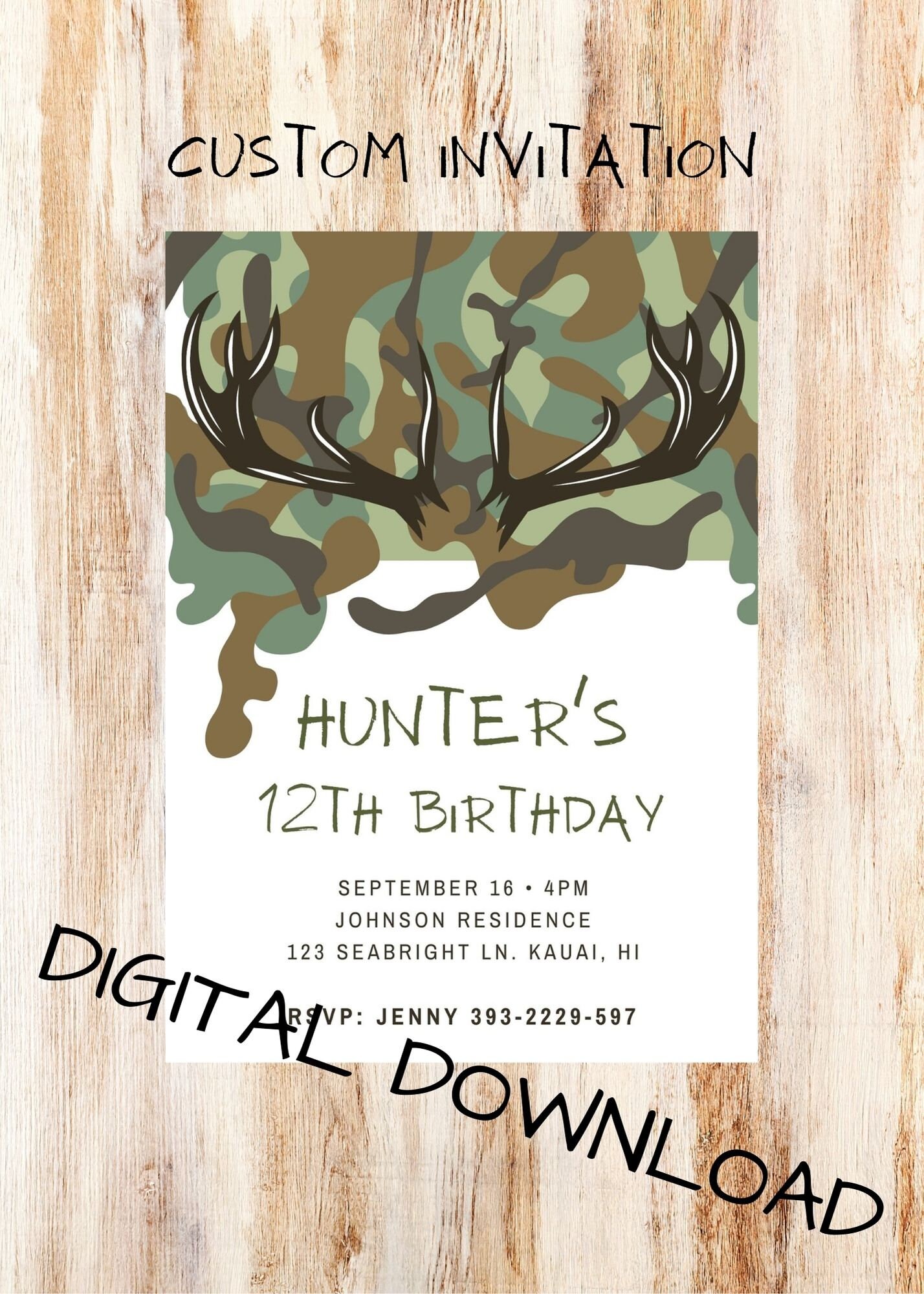 Hunting Birthday Invitations, Camo Birthday Invitation, Boys Birthday, Camouflage, Printed, Printable, Digital Invitation - Etsy hunting-birthday-invitations-camo-birthday-invitation-boys-birthday-camouflage-printed-printable-digital-invitation-etsy