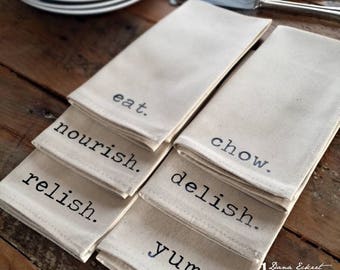 cotton napkins set of 6 | relish,eat,delish,chow,yum,nourish