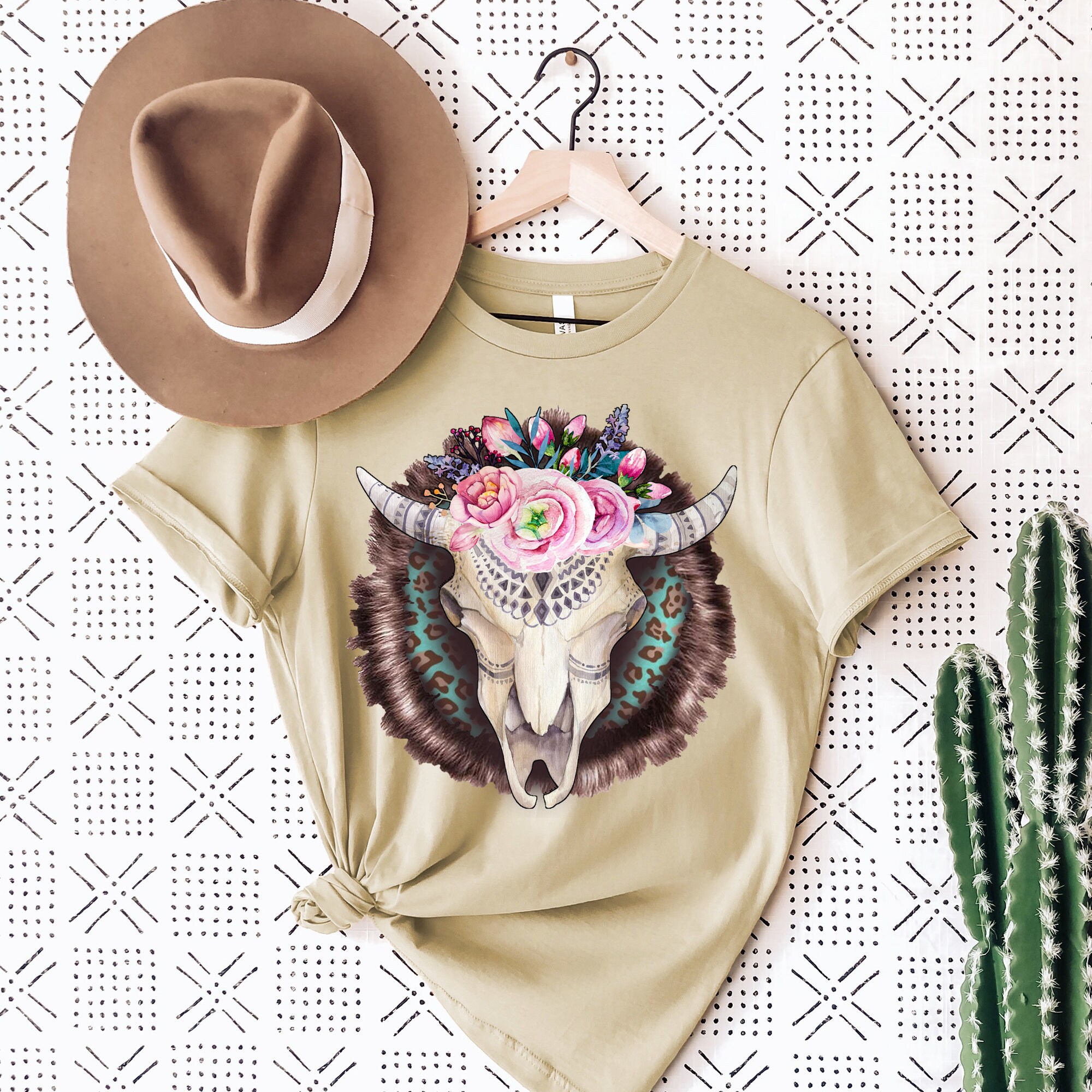 Bull Skull Shirt Floral Cow 