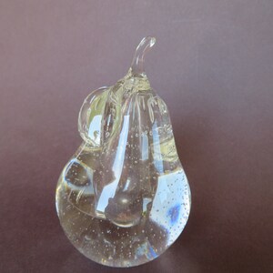 Clear Glass Art Pear Paperweight, Controlled Bubbles Large Heavy Glass Art Vintage