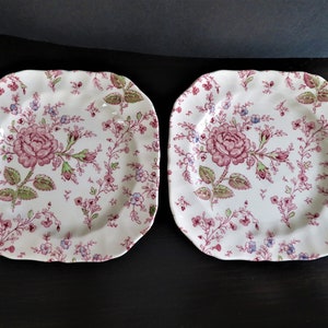Set of 2 Salad Dessert Plates Johnson Brothers Rose Chintz Pattern Pink Porcelain Vintage Before 2002