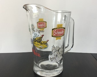 1 Schmidt Beer Pitcher Collectors Series Fish Birds Wildlife Vintage 1970s