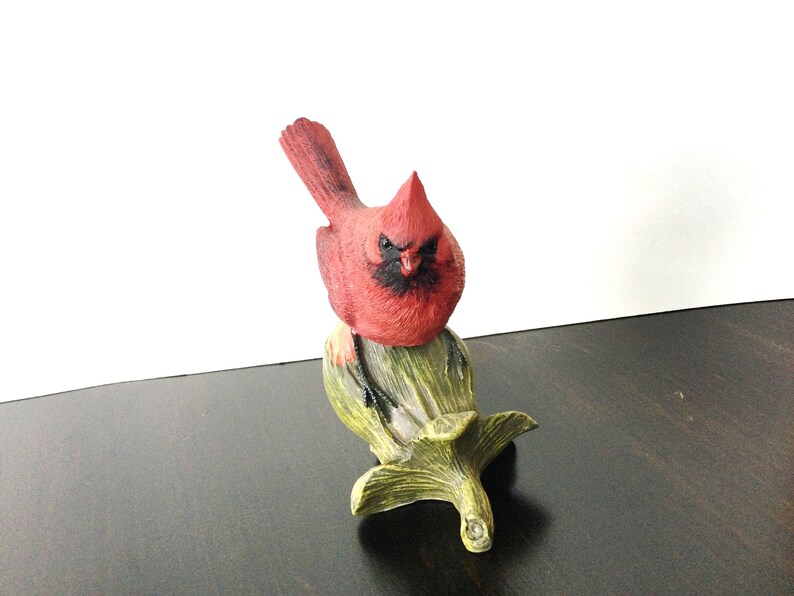Colorful Cardinal Figurine on Large Yellow Flower Bud, Made of Resin or ...