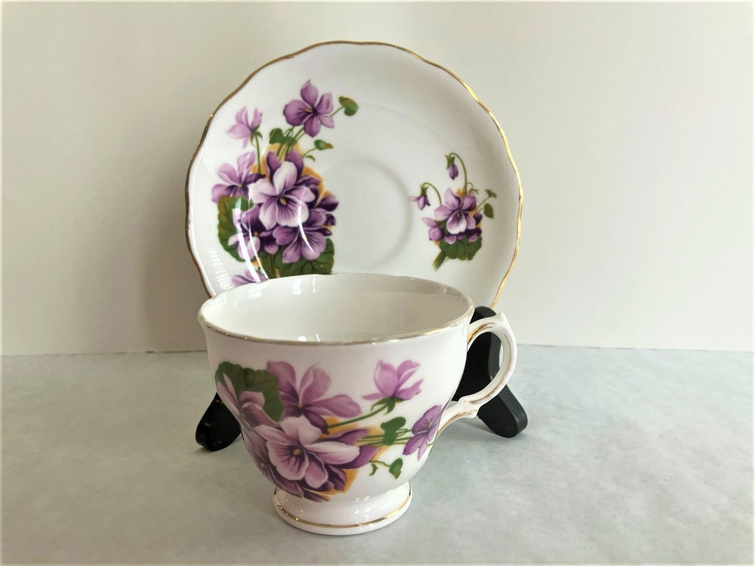Royal Vale Cup Saucer Set Fine Bone China Purple Violets Ridgway