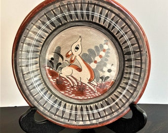 Tonala Mexican Plate 8 inch Handmade Pottery Burnished Tonala, Jalisco, Mexico, Vintage 1950 to 1970