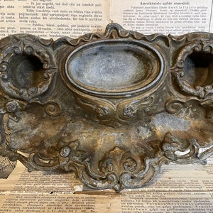 Vintage Inkwell Desk Set Pewter. Tin casting.