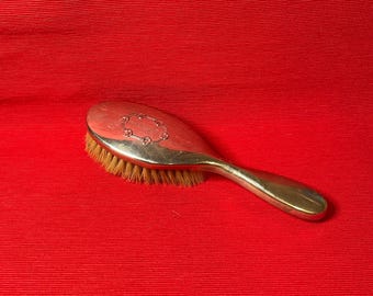 Vintage Art Deco style silver plated hair brush with natural bristles