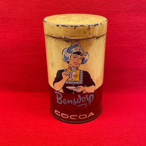 Vintage Bensdorp Cacao Tin. Retro Dutch Design 1950s .Collector&#39;s Tin with Dutch Girl