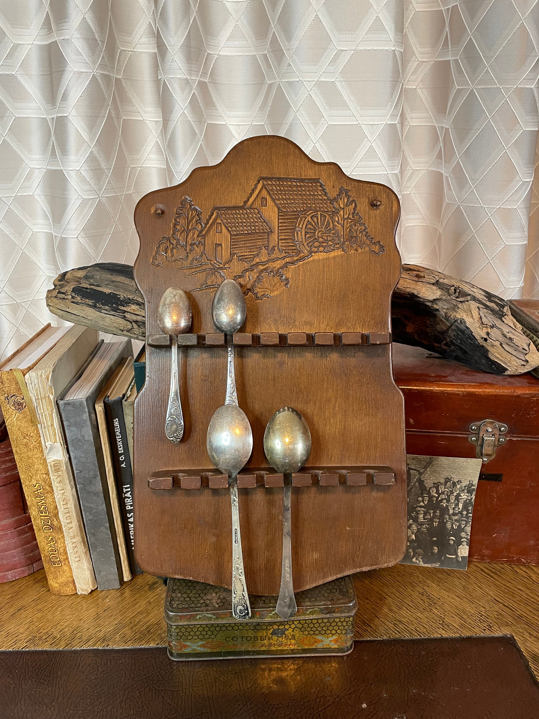 Vintage spoon holder. Vintage kitchen decor.