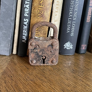 A small vintage rusted padlock without a key