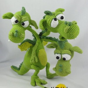 Amigurumi Häkel Muster - Brutus- Brian-Boris Der Dreiköpfige Drache - Deutsche Anleitung