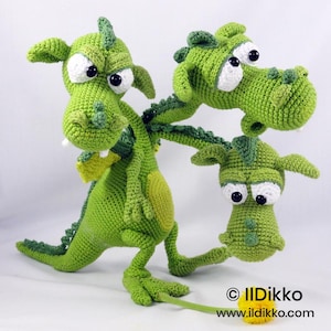 Three-Headed Dragon Crochet Pattern – Brutus-Brian-Boris Amigurumi – English & German PDF
