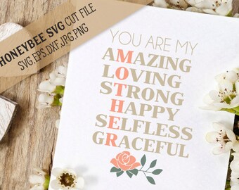 Mothers Day Mother Acrostic Poem svg dxf eps jpg ai files for