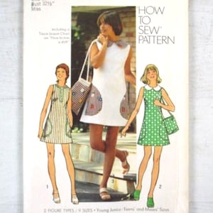 Simplicity non coupé 5513 - Minirobe et sac pour jeunes filles/adolescents et jeunes filles - Taille 10 - Patron simple à coudre - Rétro vintage 1973