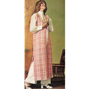 Women&#39;s Long Crocheted Maxi Vest - Long Sleeveless Coat -  Size 8 10 12 14 16 18 - PDF Instant Digital Download Crochet Pattern - 1960s/70s